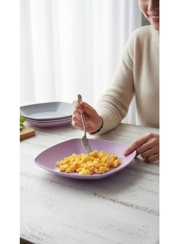 Square Plastic Deep Plate for Pasta & Salad - Unbreakable Serving Bowl with Speckled Design (Granite Look) - Lavender Purple - Image 2